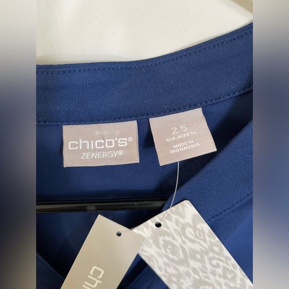 Chico's Zenergy Knit Insert Elegant Blue Sleeve Women's Dress UPF Sz 14 NWT - Picture 8 of 15